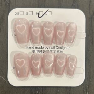 Pink Heart Cateye Glitter Nail Set